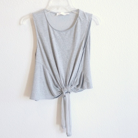 ASTR the label Tie front Waist Crop Top Gray - Picture 2 of 8